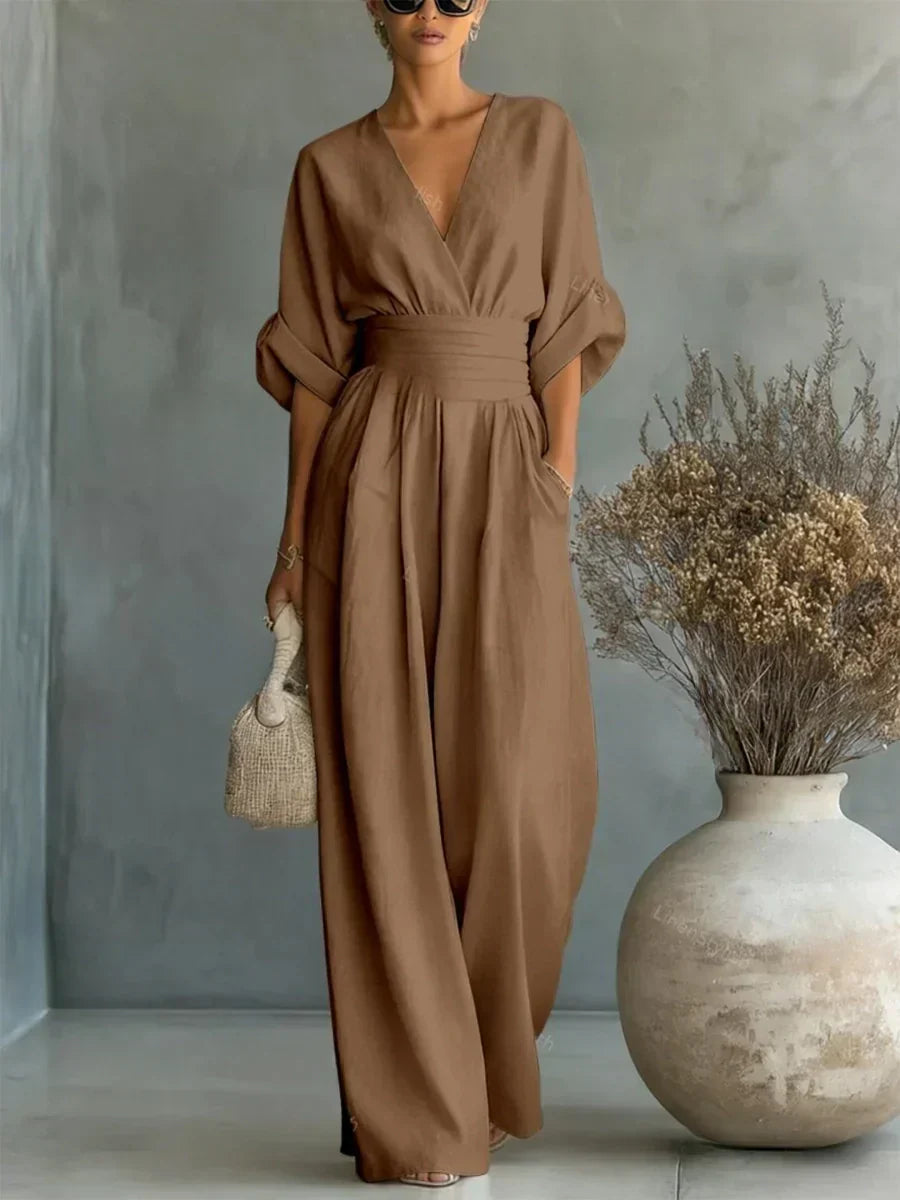 ESENCIAL - Mono elegante con cuello en V y cintura alta
