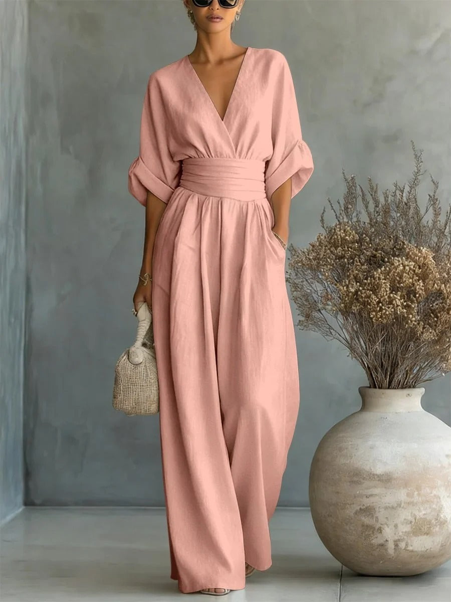 ESENCIAL - Mono elegante con cuello en V y cintura alta