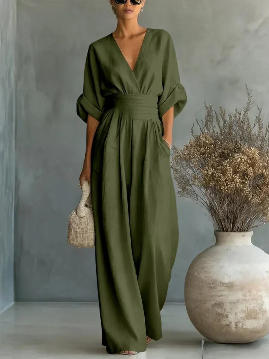 ESENCIAL - Mono elegante con cuello en V y cintura alta