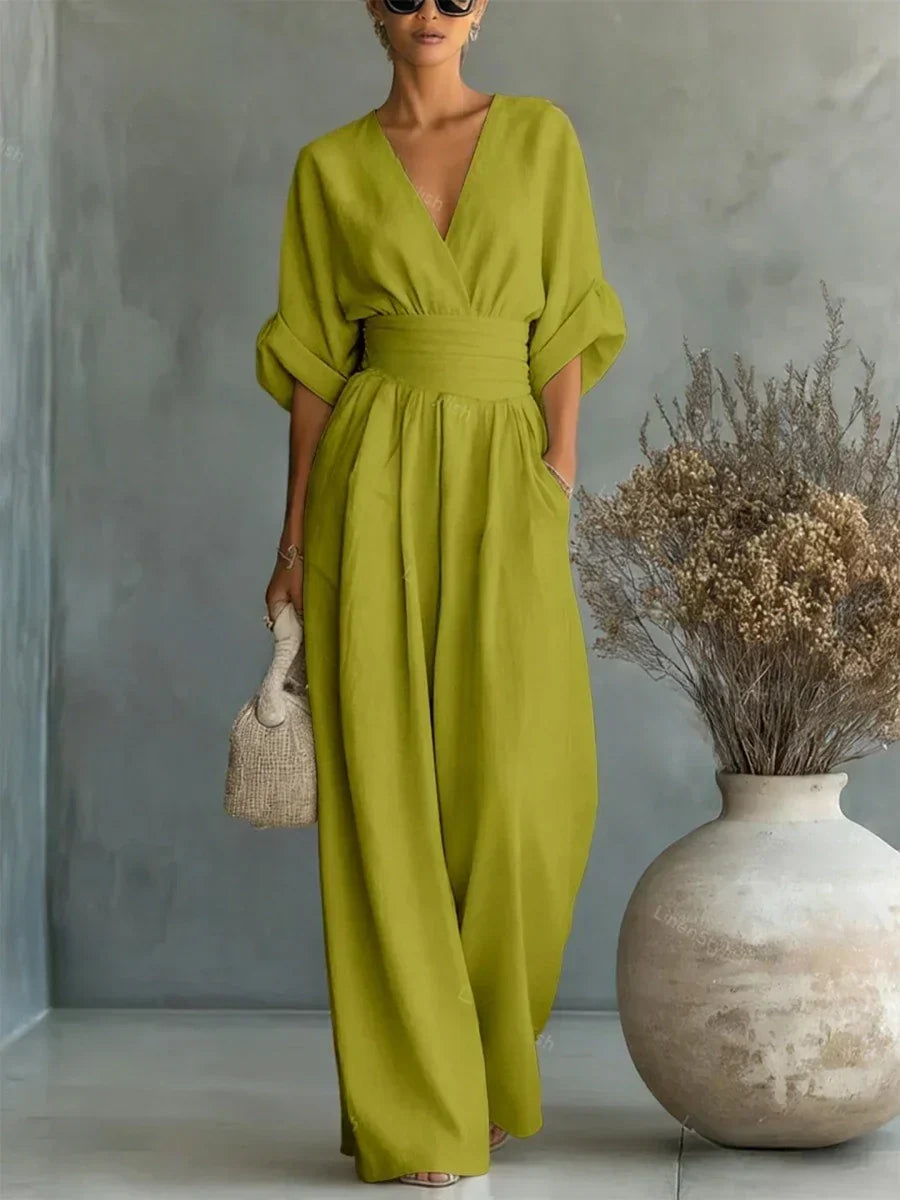 ESENCIAL - Mono elegante con cuello en V y cintura alta